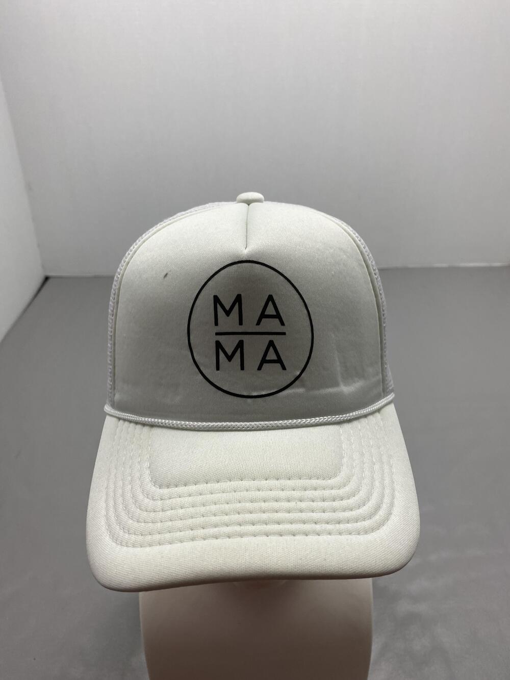 Hat Cap Strap Back Womens One Size Adjustable White Mama Circle Logo Trucker